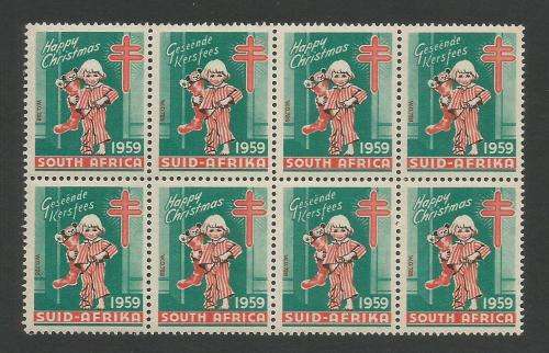 UNION SA 1959 CHRISTMAS LABELS MNH BLOCK OF 8