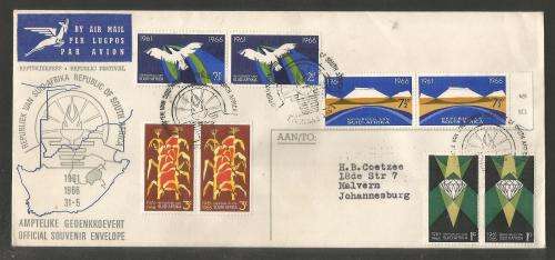 RSA 1966 5TH ANNIV RSA SET OF 4 HORIZONTAL PAIRS ON OFFICIAL FDC #3 ADDRESSED TO JHB