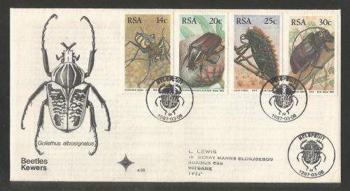 RSA 1987 BEETLES OFFICIAL FDC #4.20 WITH OFFICIAL HAND CANCEL ADDRESSED TO WITBANK