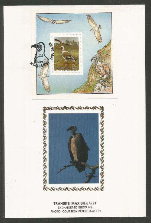 TRANSKEI 1991 ENDANGERED BIRDS M/S LIMITED EDITION MAXISILK CARD 4/91