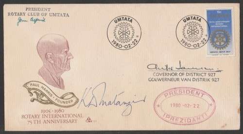 TRANSKEI 1980 ROTARY OFFICIAL FDC 1.17 SIGNED BY PRESIDENT KD MATANZIMA WITH CACHET AND 2 OTHERS