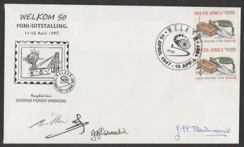 RSA 1997 WELKOM 50 MINI UITSTALLING COM COVER SIGNED BY 4