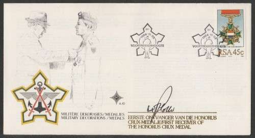RSA 1984 MILITARY DECORATIONS OFFICIAL FDC 4.10 SIGNED BY FIRST RECEIVER HONORUS CRUX MEDAL