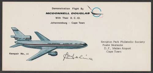 AVIATION 1974 KEMPAIR FLIGHT COVER #23 INSERT ONLY DEMONSTRATION FLIGHT MCDONNELL DOUGLAS DC10