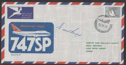 AVIATION 1976 KEMPAIR FLIGHT COVER #30 SAA MINISTERIAL FLIGHT BOEING 747SP JAN SMUTS TO LOUIS BOTHA