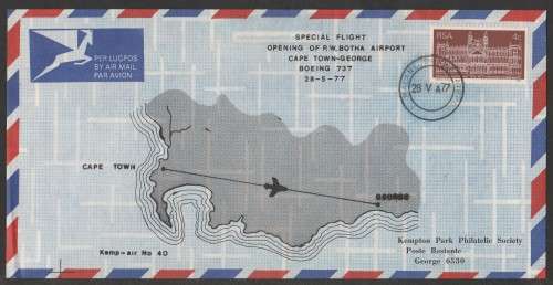 AVIATION 1977 KEMPAIR FLIGHT COVER #40 SPECIAL FLIGHT CT TO GEORGE OPENING PW BOTHA AIRPORT