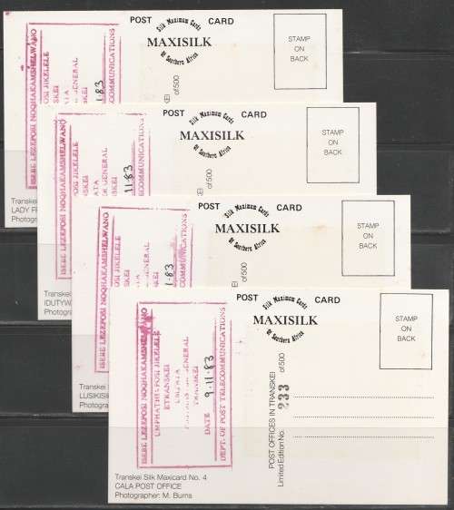 TRANSKEI 1983 POST OFFICES SET OF 4 LIMITED EDITION MAXISILK CARDS No 4 SIGNED BY POSTMASTER GENERAL