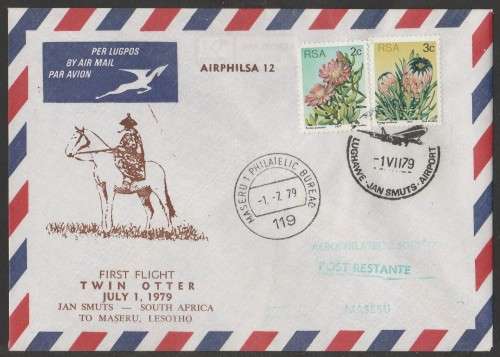 AVIATION 1979 AIRPHILSA FLIGHT COVER #12 1ST FLIGHT TWIN OTTER JAN SMUTS TO MASERU