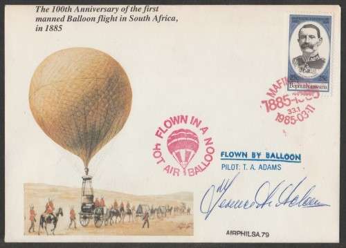 AVIATION 1985 AIRPHILSA FLIGHT COVER #79 100TH ANNIV MANNED BALLOON FLIGHT SA SIGNED PILOT T ADAMS