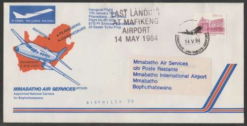 AVIATION 1984 AIRPHILSA FLIGHT COVER #79 LAST LANDING AT MAFIKENG AIRPORT MMABATHO AIR SERVICE