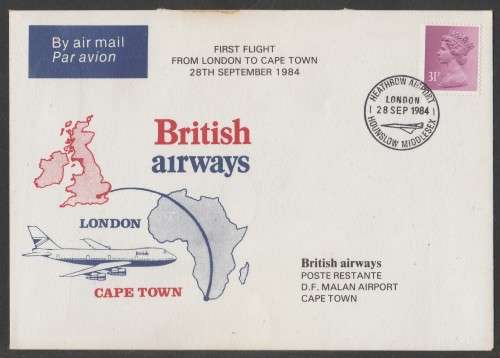 AVIATION 1984 AIRPHILSA FLIGHT COVER #95 1ST FLIGHT BRITISH AIRWAYS LDN TO CT