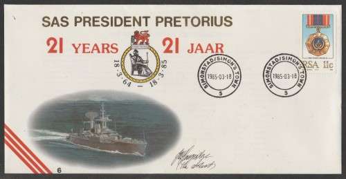 SA NAVY COM COVER # 6 - 21 YEARS SAS PRESIDENT PRETORIUS SIGNED BY ARTIST