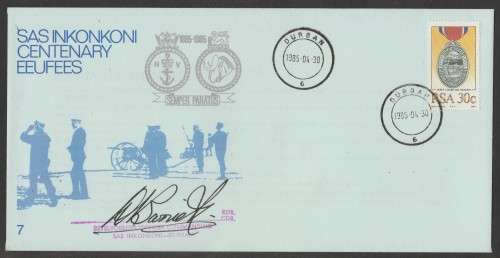 SA NAVY COM COVER # 7 - CENTENARY SAS INKONKONI SIGNED BY OC WITH PURPLE NAME CACHET COUNTER 6