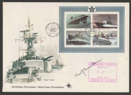 RSA 1982 SIMONSTOWN NAVAL BASE OFFICIAL FDC S9 SIGNED BY MINISTER OF DEFENCE MAGNUS MALAN