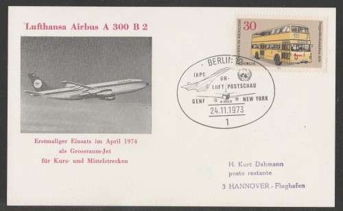 AVIATION 1973 AIRBUS A300 FLIGHT CARD LUFTHANSA BERLIN-NEW YORK