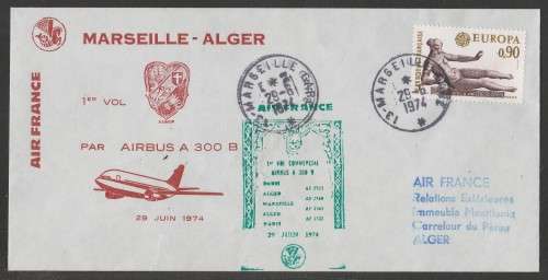AVIATION 1974 AIRBUS A300 COM COVER AIR FRANCE MARSEILLE-ALGER