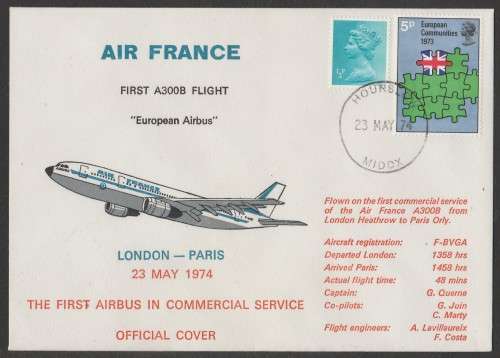 AVIATION 1974 AIRBUS A300 COM COVER AIR FRANCE LONDON-PARIS