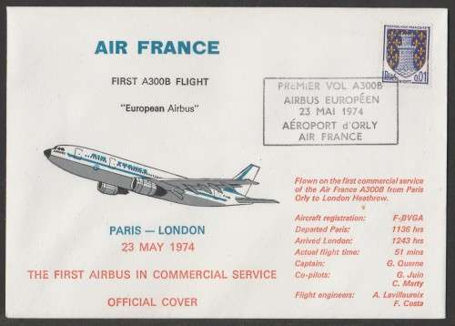 AVIATION 1974 AIRBUS A300 COM COVER AIR FRANCE PARIS-LONDON