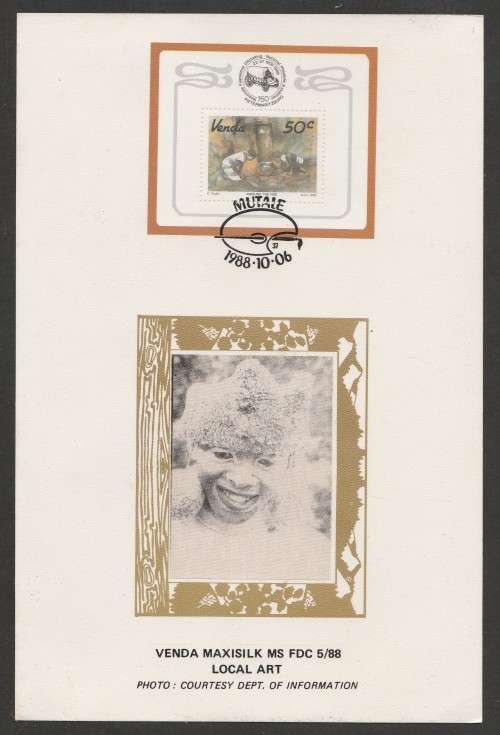VENDA 1988 LOCAL ART M/S LIMITED EDITION MAXISILK CARD # 5/88 - MONOCHROME PROOF