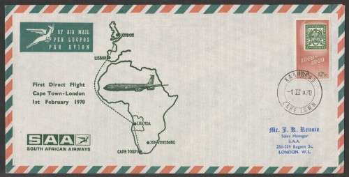 AVIATION 1970 SAA FLIGHT COVER 1ST DIRECT FLIGHT CT-LDN