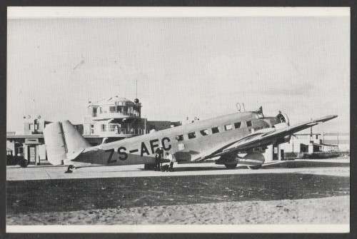 AVIATION 1984 SAA 50TH ANNIV FLIGHT CARD ON JUNKERS JU52 POSTCARD WITH CACHET RAND AIRPORT D/S