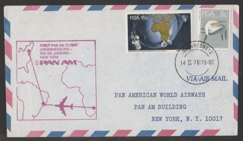 AVIATION 1976 FLIGHT COVER 1ST PAN AM FLIGHT JHB - NEW YORK