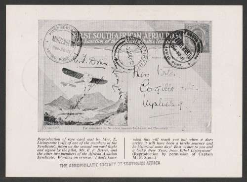 RSA 1961 50TH ANNIV 1ST SA AERIAL POST FIRST DAY CARD KENILWORTH-MUIZEMBERG 1/12/61