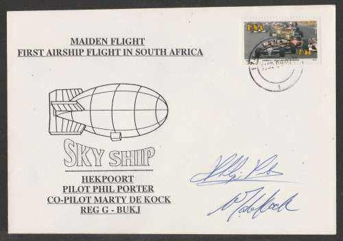 AVIATION 1992 FLIGHT COVER MAIDEN FLIGHT 1ST AIRSHIP IN SA SIGNED PILOT AND CO PILOT