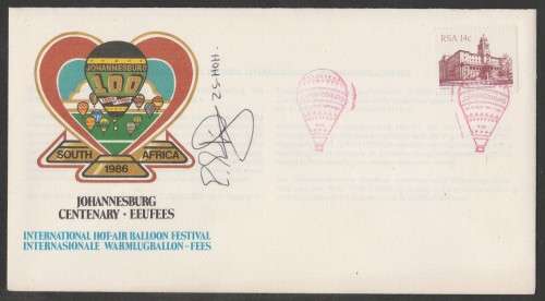 AVIATION 1986 JHB CENTENARY INTERNATIONAL HOT AIR BALLOON FESTIVAL FLIGHT COVER SIGNED PILOT ZS-HOH