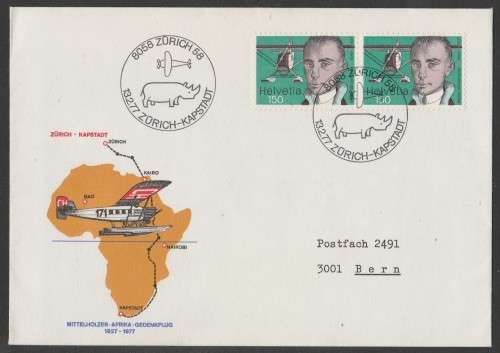 AVIATION 1977 FLIGHT COVER 50TH ANNIV MITTELHOLZER FLIGHT ZURICH-CAPE TOWN