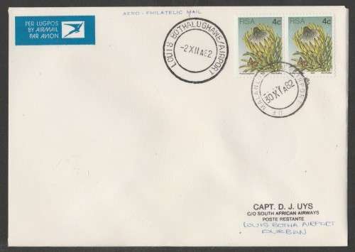 AVIATION 1982 FLIGHT COVER DF MALAN AIRPORT TO LOUIS BOTHA AIRPORT 30/11/82