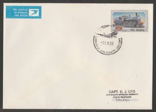 AVIATION 1983 FLIGHT COVER JAN SMUTS AIRPORT TO TAIPEI 6/9/83