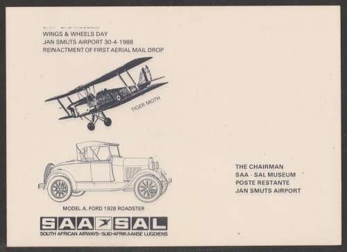 AVIATION 1988 WINGS AND WHEELS DAY UNSERVICED FLIGHT CARD