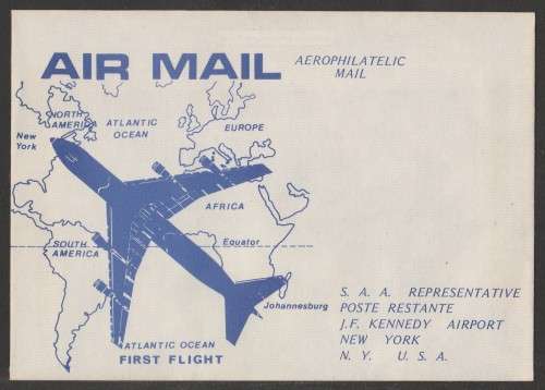 AVIATION 1992 SAA 1ST FLIGHT JAN SMUTS AIRPORT TO NEW YORK UNSERVICED FLIGHT COVER