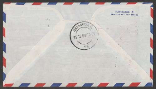 AVIATION 1969 SAA FLIGHT COVER 1ST FLIGHT NEW YORK - JHB WITH AMF KENNEDY NY D/S 24/2/69