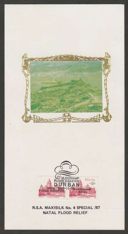 RSA 1987 NATAL FLOOD RELIEF LIMITED EDITION MAXISILK CARD # 4S/87 GREEN PROOF