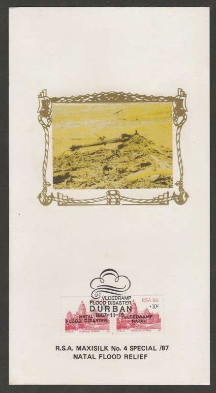 RSA 1987 NATAL FLOOD RELIEF LIMITED EDITION MAXISILK CARD # 4S/87 YELLOW PROOF