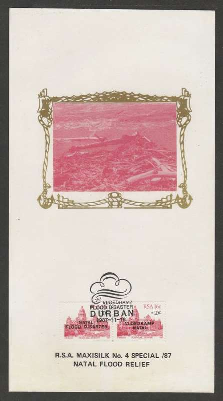 RSA 1987 NATAL FLOOD RELIEF LIMITED EDITION MAXISILK CARD # 4S/87 RED PROOF