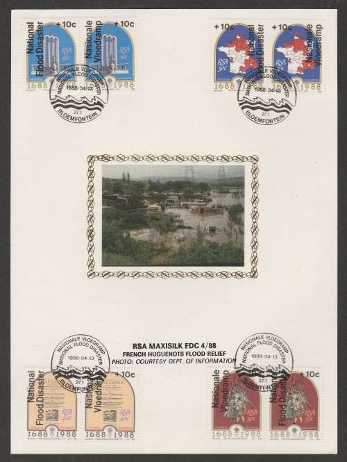 RSA 1988 FRENCH HUGUENOTS FLOOD RELIEF LIMITED EDITION MAXISILK CARD # 4/88