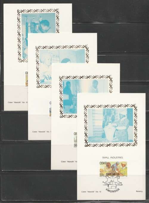CISKEI 1985 SMALL INDUSTRIES SET OF 4 LIMITED EDITION MAXISILK CARDS # 10 - BLUE PROOFS