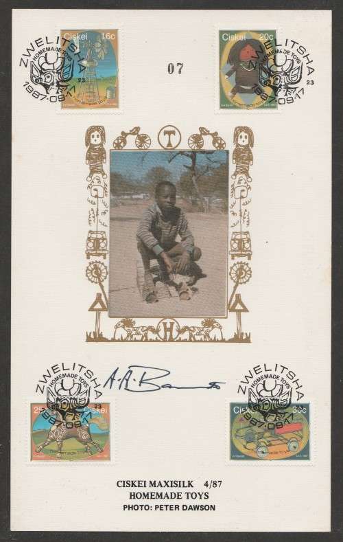 CISKEI 1987 HOMEMADE TOYS LIMITED EDITION MAXISILK CARD # 4/87 - SIGNED BY ARTIST