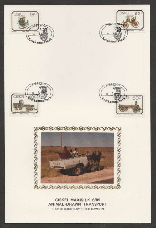 CISKEI 1989 ANIMAL DRAWN TRANSPORT LIMITED EDITION MAXISILK CARD # 6/89