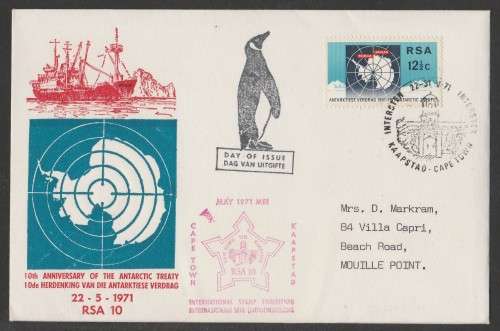 RSA 1971 ANTARCTIC TREATY ILLUSTRATED PRIVATE FDC WITH CT INTERSTEX D/S ADDRESSED TO MOUILLE POINT