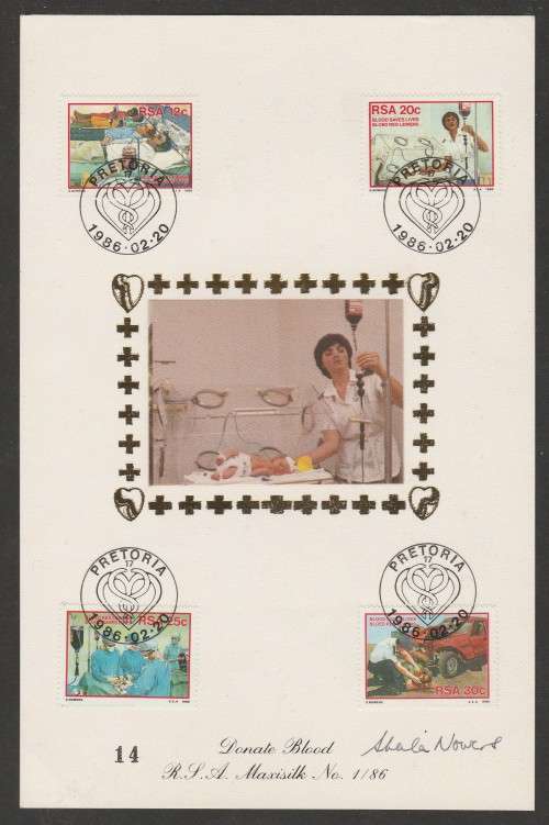 RSA 1986 DONATE BLOOD LIMITED EDITION MAXISILK CARD 1/86 SIGNED BY ARTIST SHEILA NOWERS