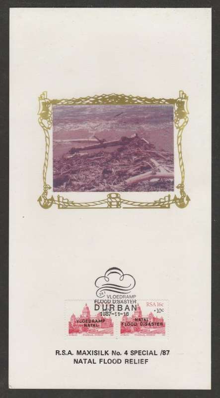 RSA 1987 NATAL FLOOD RELIEF LIMITED EDITION MAXISILK CARD 4S/87 PURPLE PROOF