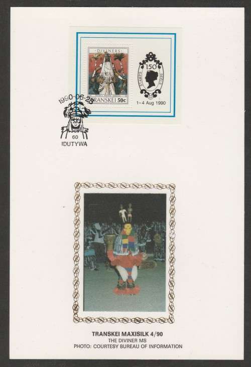 TRANSKEI 1990 THE DIVINER M/S LIMITED EDITION MAXISILK CARD 4/90