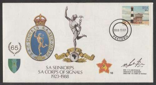 SA ARMY COM COVER #18 - 1988 65 YEARS SA CORPS OF SIGNALS - SIGNED IN BLACK