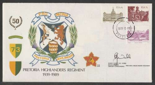 SA ARMY COM COVER #22 - 1989 50 YEARS PRETORIA HIGHLANDERS REGIMENT - SIGNED IN BLACK