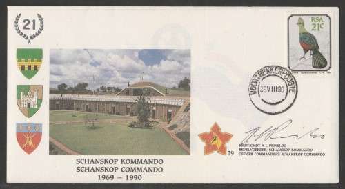 SA ARMY COM COVER #29 - 1990 21 YEARS SCHANSKOP COMMANDO - SIGNED IN BLACK - DIFFERENT DATE