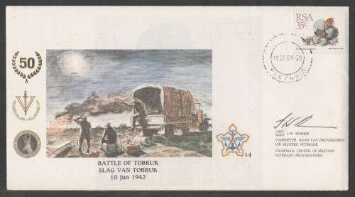 SA DEFENCE FORCE (SADF) COM COVER #14 - 1992 50 YEARS BATTLE OF TOBRUK - SIGNED IN BLACK
